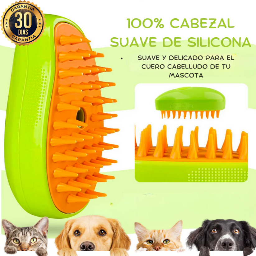 Cepillo Vaporizador 3 En 1 para Mascotas - Pelaje Brillante y Saludable ®